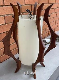 Vintage 60s Sculptural Wood Plastic Hanging Light Fixture Lamp MCM Swag Pendant