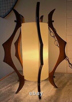 Vintage 60s Sculptural Wood Plastic Hanging Light Fixture Lamp MCM Swag Pendant