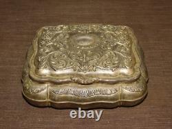 Vintage 7 1/4 X 6 X 2 3/4 High Red Velvet Lined Jewelry Trinket Metal Box