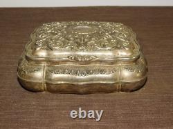 Vintage 7 1/4 X 6 X 2 3/4 High Red Velvet Lined Jewelry Trinket Metal Box