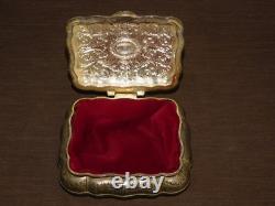 Vintage 7 1/4 X 6 X 2 3/4 High Red Velvet Lined Jewelry Trinket Metal Box