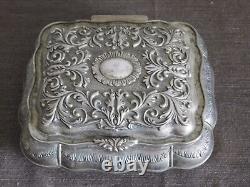 Vintage 7 1/4 X 6 X 2 3/4 High Red Velvet Lined Jewelry Trinket Metal Box