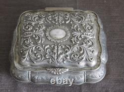 Vintage 7 1/4 X 6 X 2 3/4 High Red Velvet Lined Jewelry Trinket Metal Box