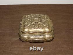 Vintage 7 1/4 X 6 X 2 3/4 High Red Velvet Lined Jewelry Trinket Metal Box