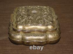 Vintage 7 1/4 X 6 X 2 3/4 High Red Velvet Lined Jewelry Trinket Metal Box