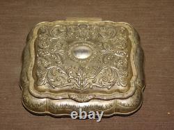 Vintage 7 1/4 X 6 X 2 3/4 High Red Velvet Lined Jewelry Trinket Metal Box