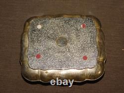 Vintage 7 1/4 X 6 X 2 3/4 High Red Velvet Lined Jewelry Trinket Metal Box