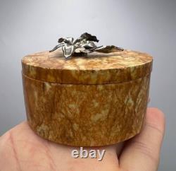 Vintage. 800 Silver Trinket Jewelry Box Orchid Yellow Stone Italy 2.3 Marked
