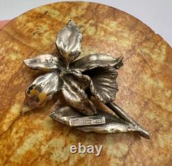 Vintage. 800 Silver Trinket Jewelry Box Orchid Yellow Stone Italy 2.3 Marked