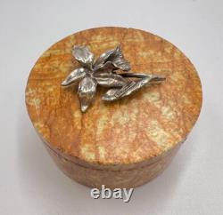 Vintage. 800 Silver Trinket Jewelry Box Orchid Yellow Stone Italy 2.3 Marked Vintage. 800 Silver Trinket Jewelry Box Orchid Yellow Stone Italy 2.3 Marked