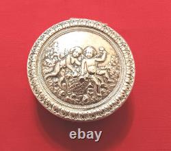 Vintage 830 Silver Trinket Pill Box With Cherubs Angels Children