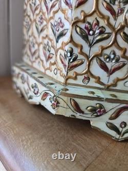 Vintage 9 Trinket Box Overlaid With Bones With Handpainted Details & Blue Velvet