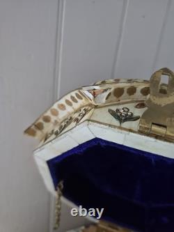 Vintage 9 Trinket Box Overlaid With Bones With Handpainted Details & Blue Velvet