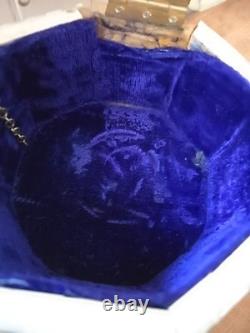Vintage 9 Trinket Box Overlaid With Bones With Handpainted Details & Blue Velvet