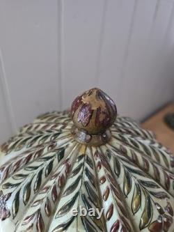 Vintage 9 Trinket Box Overlaid With Bones With Handpainted Details & Blue Velvet