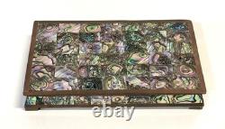 Vintage Abalone Shell And Brass Jewelry Trinket Box Mexico