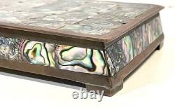 Vintage Abalone Shell And Brass Jewelry Trinket Box Mexico