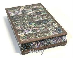 Vintage Abalone Shell And Brass Jewelry Trinket Box Mexico