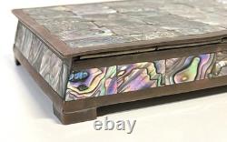 Vintage Abalone Shell And Brass Jewelry Trinket Box Mexico