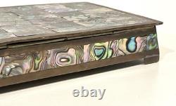 Vintage Abalone Shell And Brass Jewelry Trinket Box Mexico