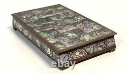 Vintage Abalone Shell And Brass Jewelry Trinket Box Mexico