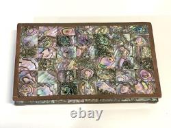 Vintage Abalone Shell And Brass Jewelry Trinket Box Mexico