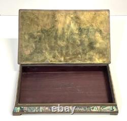 Vintage Abalone Shell And Brass Jewelry Trinket Box Mexico