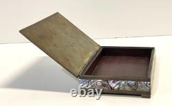 Vintage Abalone Shell And Brass Jewelry Trinket Box Mexico
