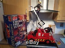 Vintage Action Man Boxed Fire Tender With Paperwork And 3 Firemen Figures! L@@k