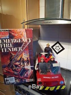 Vintage Action Man Boxed Fire Tender With Paperwork And 3 Firemen Figures! L@@k