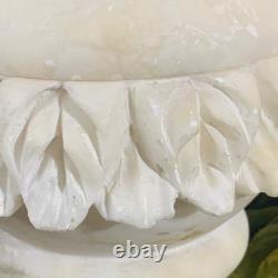 Vintage Alabaster Jar Lid Hand Carved Italian Dish Box Leaf Detail Storage 4.5