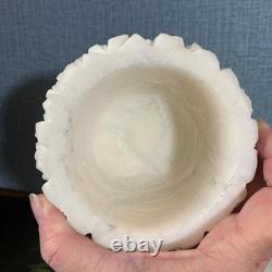 Vintage Alabaster Jar Lid Hand Carved Italian Dish Box Leaf Detail Storage 4.5
