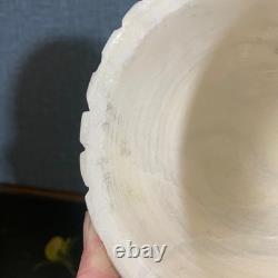 Vintage Alabaster Jar Lid Hand Carved Italian Dish Box Leaf Detail Storage 4.5