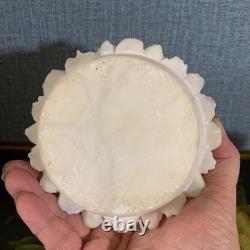 Vintage Alabaster Jar Lid Hand Carved Italian Dish Box Leaf Detail Storage 4.5