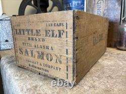 Vintage Alaska Salmon Crate Little Elf Bursley Indiana Fish Box Christmas Decor