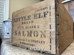 Vintage Alaska Salmon Crate Little Elf Bursley Indiana Fish Box Christmas Decor