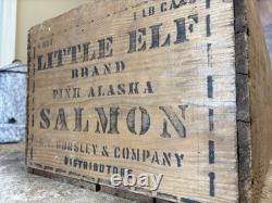 Vintage Alaska Salmon Crate Little Elf Bursley Indiana Fish Box Christmas Decor