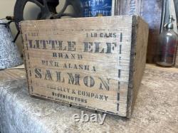 Vintage Alaska Salmon Crate Little Elf Bursley Indiana Fish Box Christmas Decor