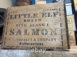 Vintage Alaska Salmon Crate Little Elf Bursley Indiana Fish Box Christmas Decor