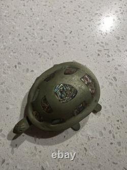Vintage Alpaca Mexico Silver Tone With Inlaid Abalone Turtle Box