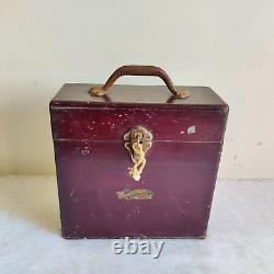 Vintage Anandji Kalyanji Gramophone Record Keeping Wooden Suitcase Box Old WD884