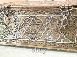 Vintage Antique 1930 Damascene Brass Silver Copper Inlay David Star Trinket Box