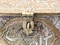 Vintage Antique 1930 Damascene Brass Silver Copper Inlay David Star Trinket Box