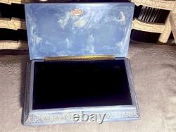 Vintage Antique 1970s Incolay Blue & White Stone Jewelry Box from Disneyland