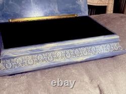 Vintage Antique 1970s Incolay Blue & White Stone Jewelry Box from Disneyland