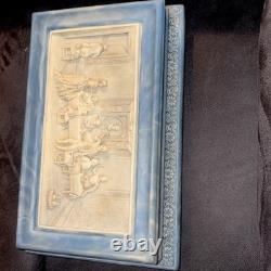 Vintage Antique 1970s Incolay Blue & White Stone Jewelry Box from Disneyland