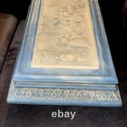 Vintage Antique 1970s Incolay Blue & White Stone Jewelry Box from Disneyland