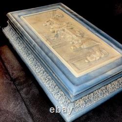 Vintage Antique 1970s Incolay Blue & White Stone Jewelry Box from Disneyland