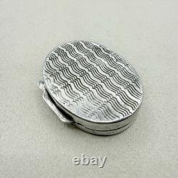 Vintage Antique 800 Sterling Silver Snuff Pill Box Wave Design Accessory