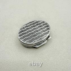 Vintage Antique 800 Sterling Silver Snuff Pill Box Wave Design Accessory